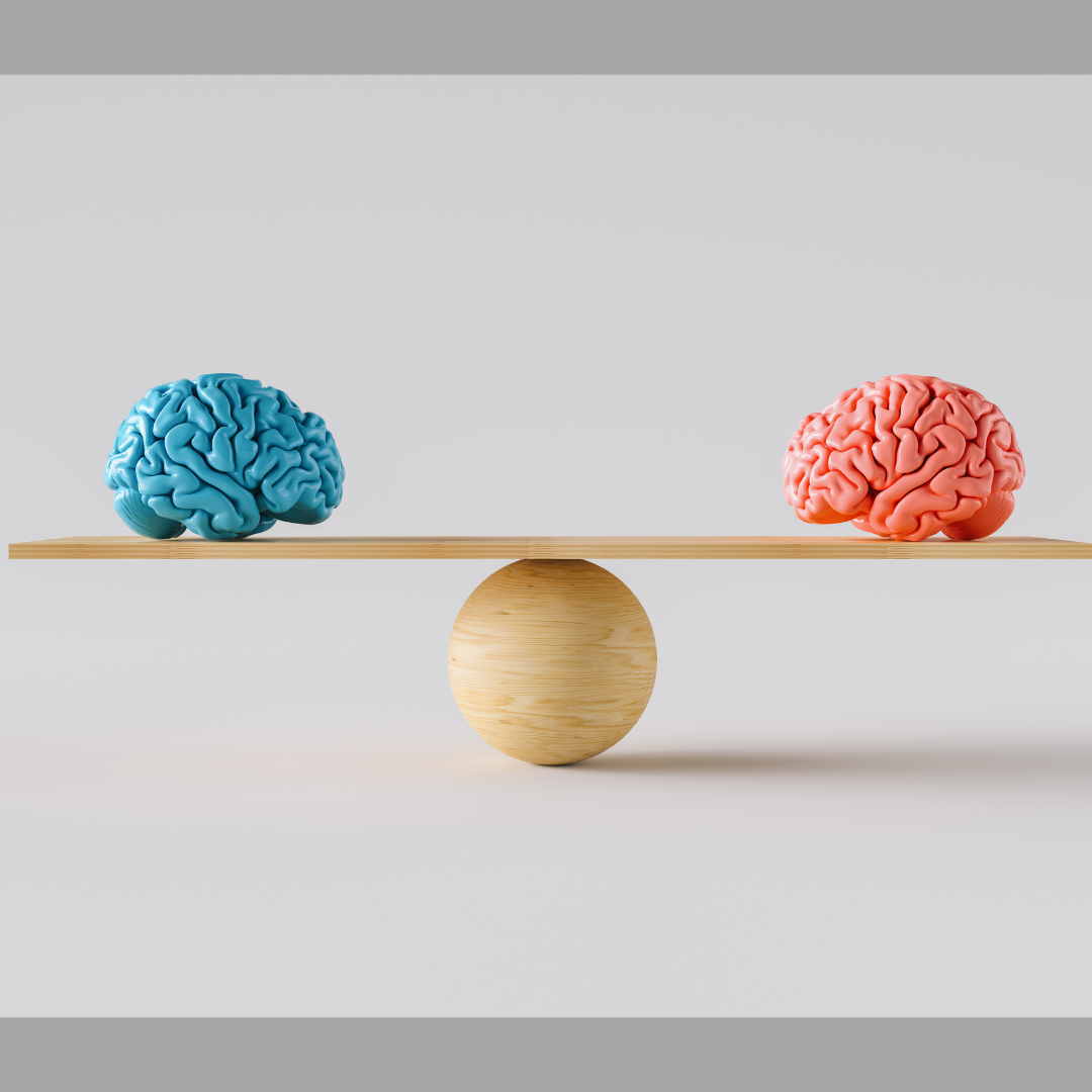 An image of two brains on a scale to represent cognitive biases.
